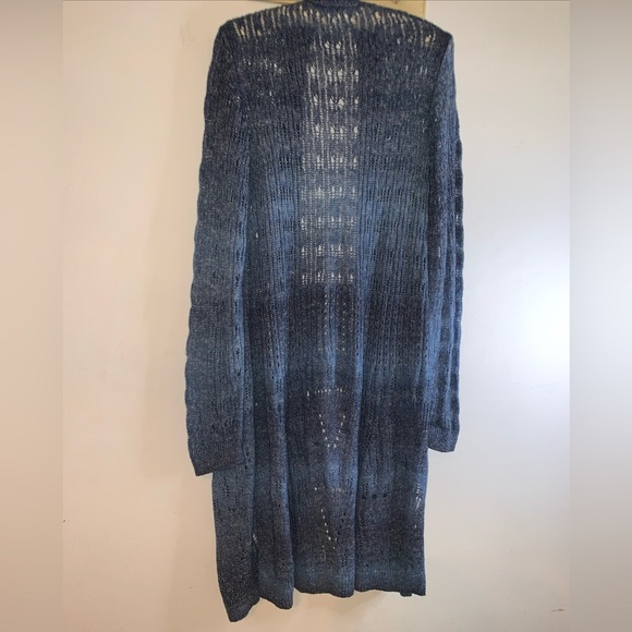 Womens Knit Cardigan Womens Blue Eyelet Long Sleeve Side Slit Sz Lg Fits XL-1X - Picture 10 of 12